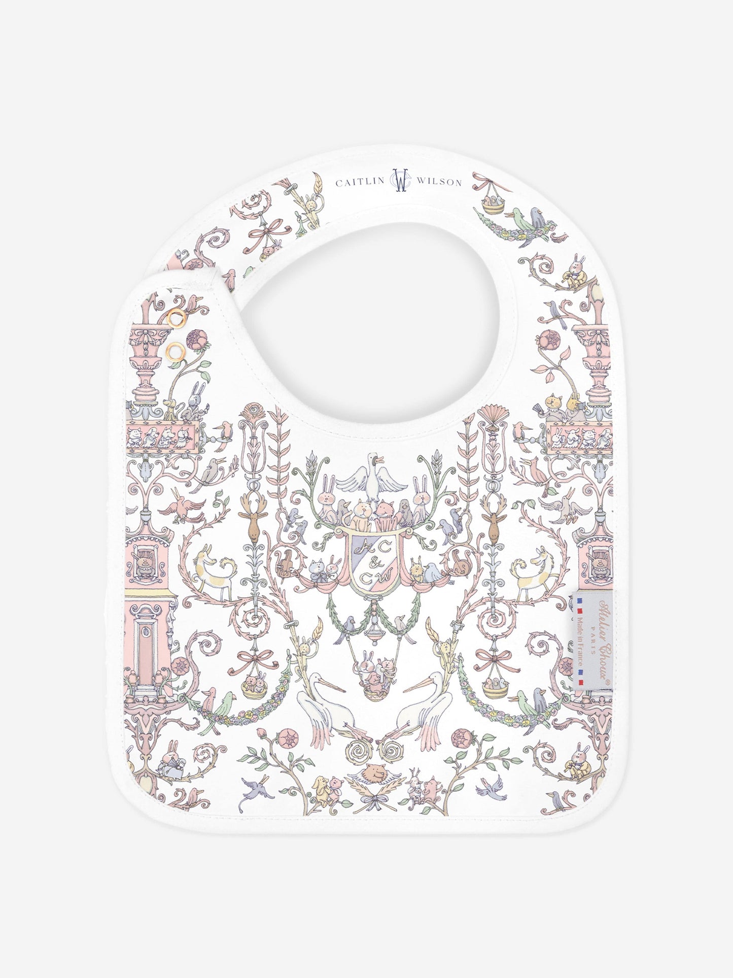 Atelier Choux Baby Girls Toile de Jouy - Caitlin Wilson Satin Bib in Pink