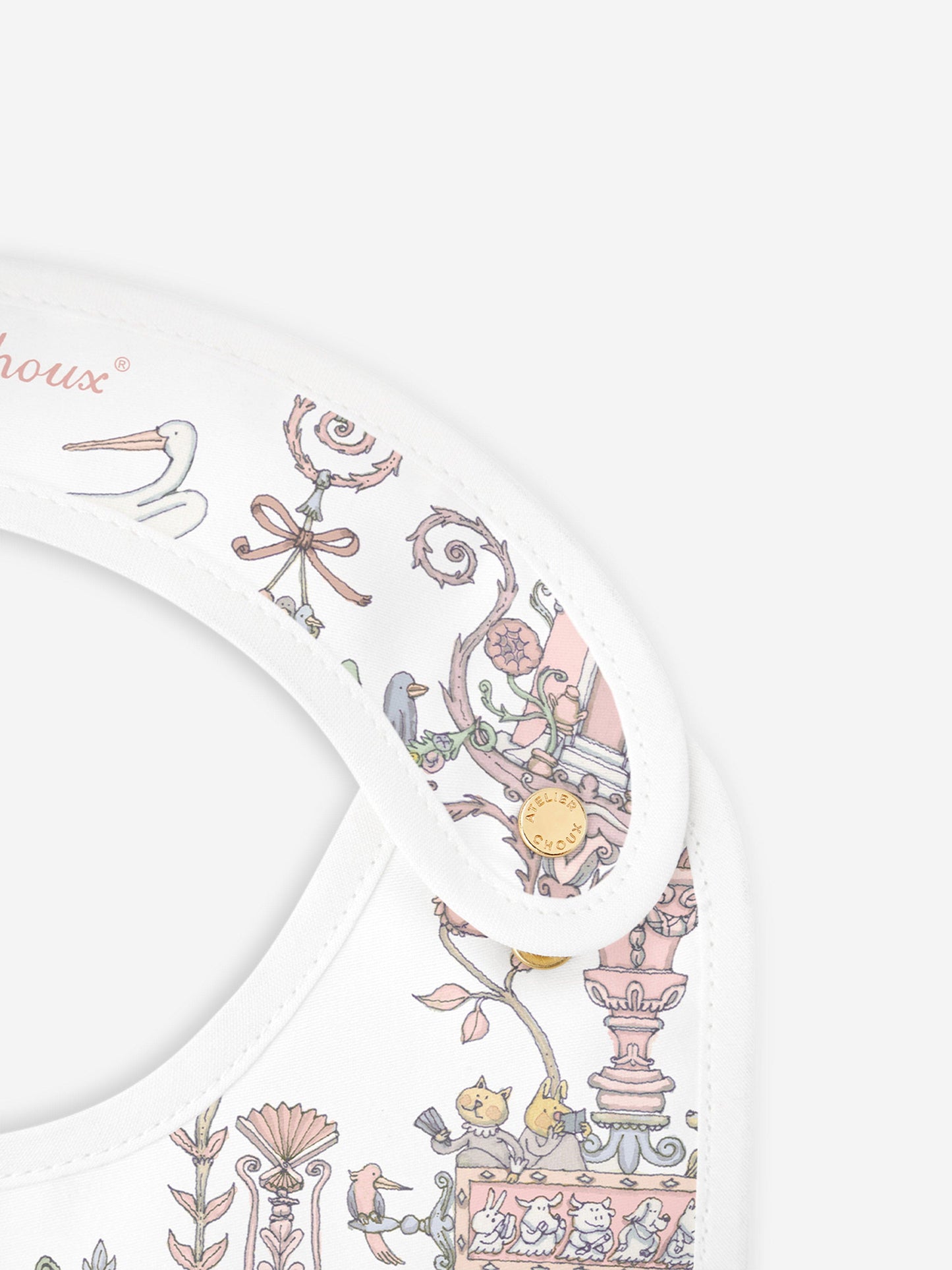 Atelier Choux Baby Girls Toile de Jouy - Caitlin Wilson Satin Bib in Pink