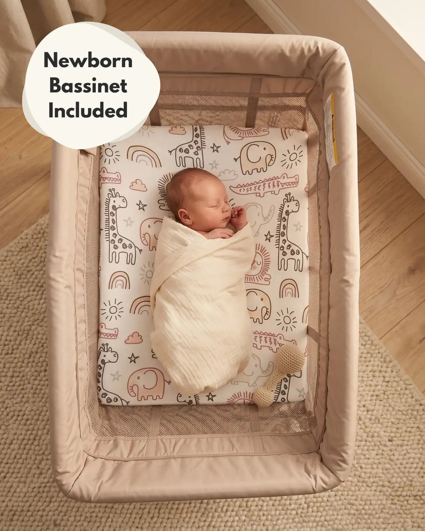 Airpod 3 Travel Cot Includes Newborn Bassinet Insert - Beige
