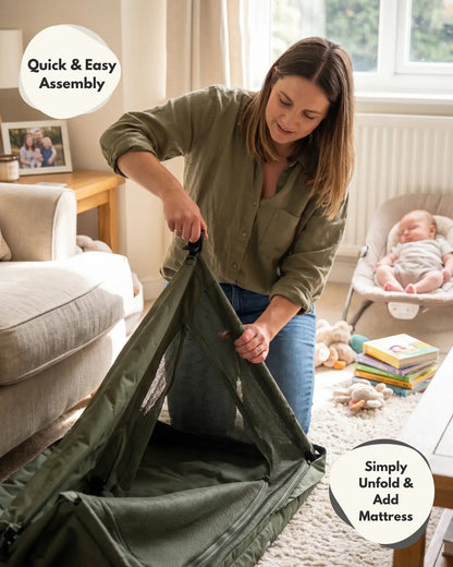Airpod 3 Travel Cot Includes Newborn Bassinet Insert - Beige