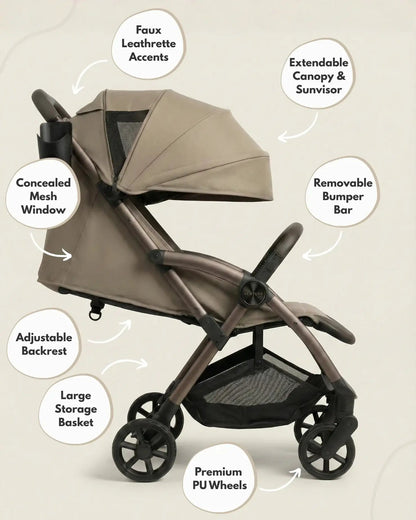 Venture Avio Compact Travel Baby Stroller - Truffle