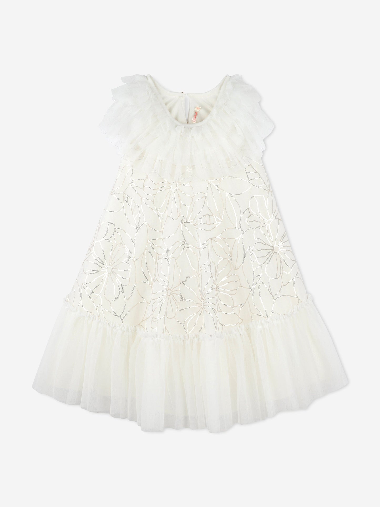 Billieblush Girls Sequin Flower Tulle Dress in Ivory