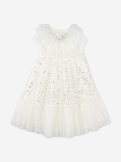 Billieblush Girls Sequin Flower Tulle Dress in Ivory