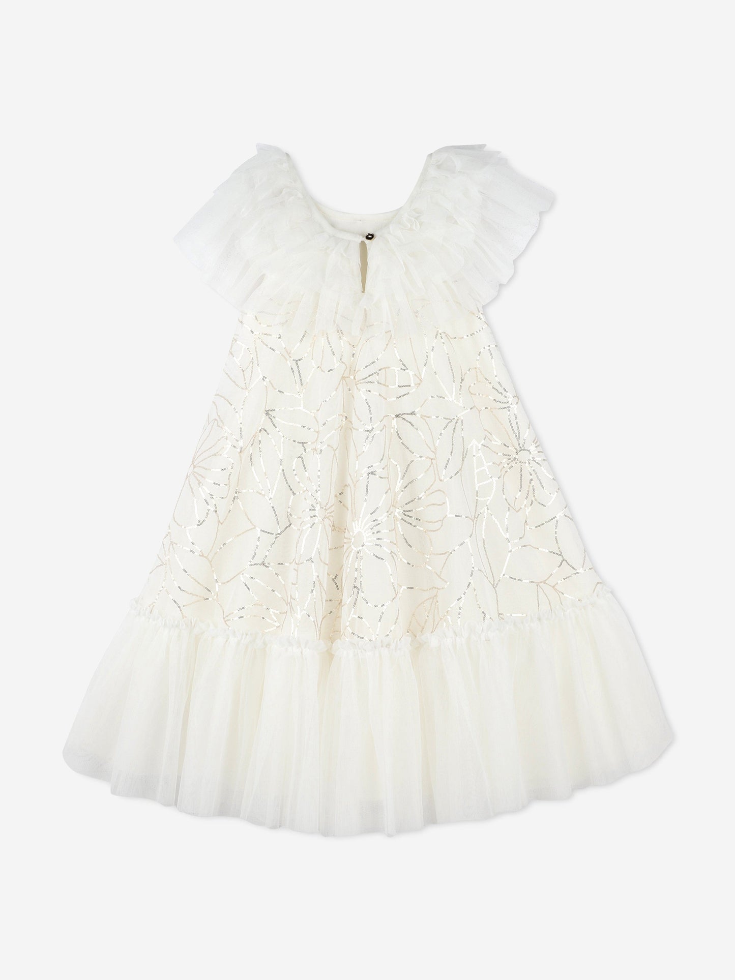 Billieblush Girls Sequin Flower Tulle Dress in Ivory