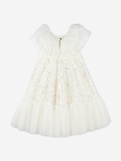 Billieblush Girls Sequin Flower Tulle Dress in Ivory