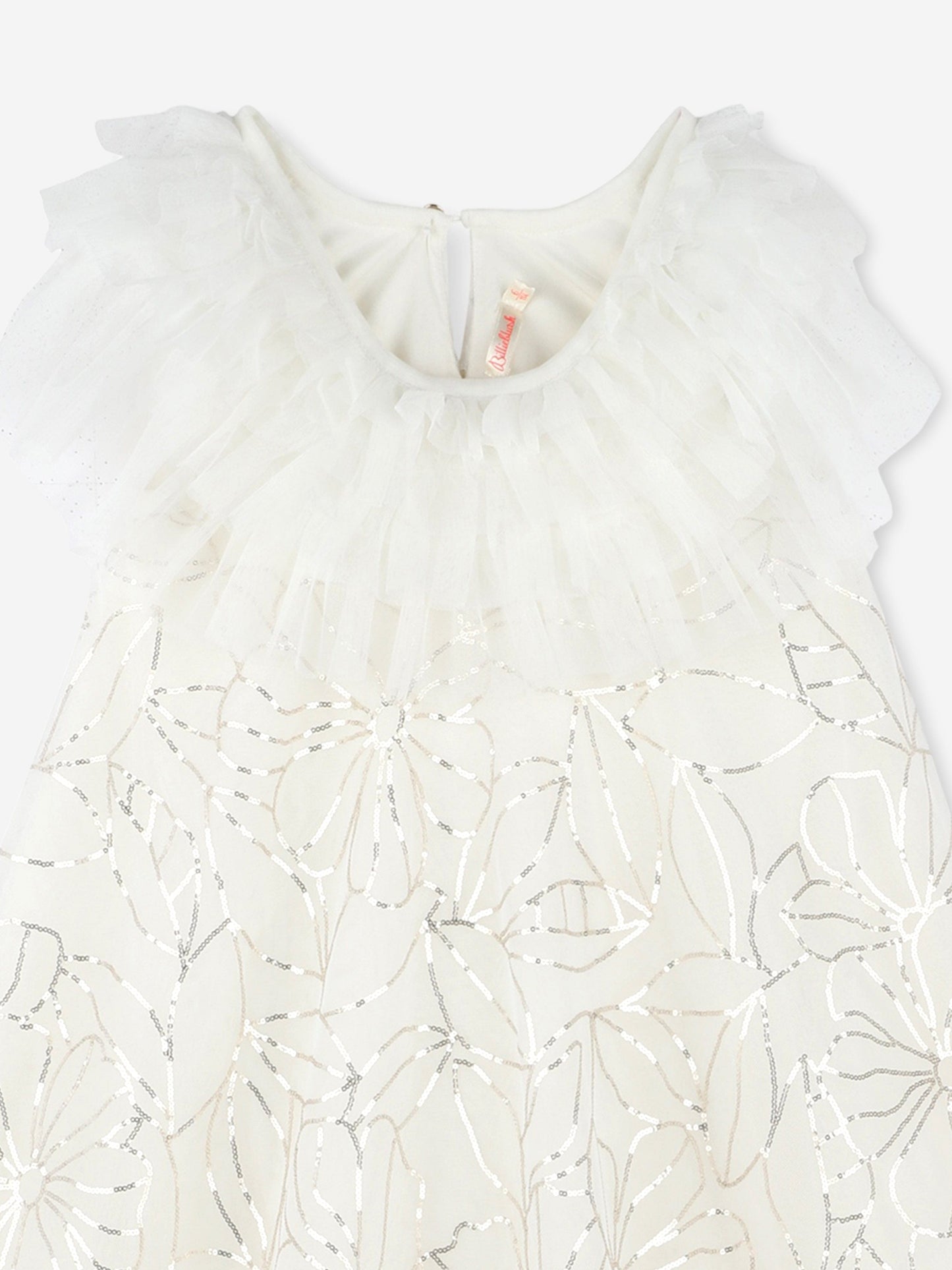 Billieblush Girls Sequin Flower Tulle Dress in Ivory