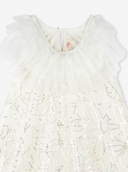Billieblush Girls Sequin Flower Tulle Dress in Ivory