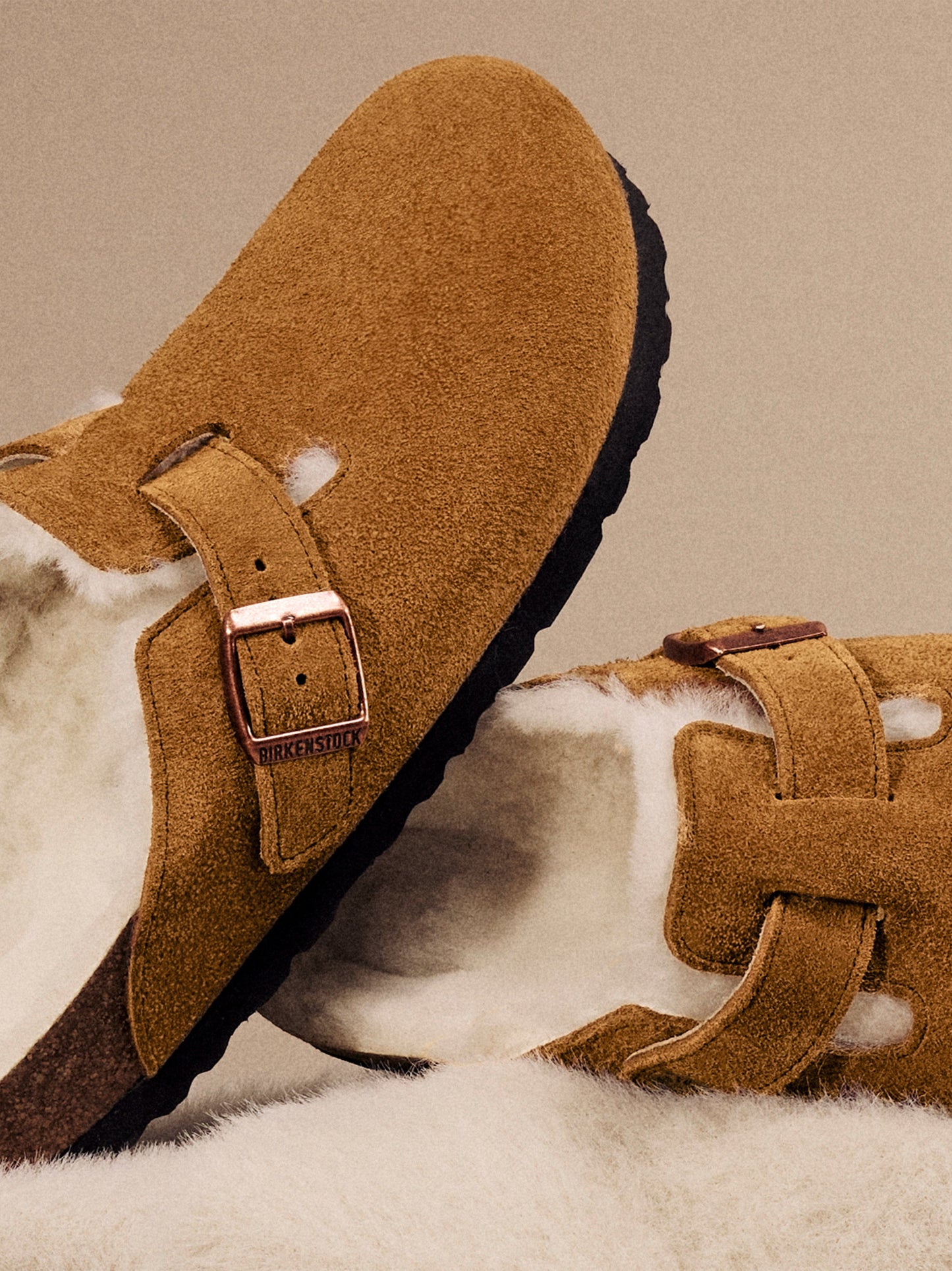 BIRKENSTOCK Boston Shearling Suede Clogs in Brown
