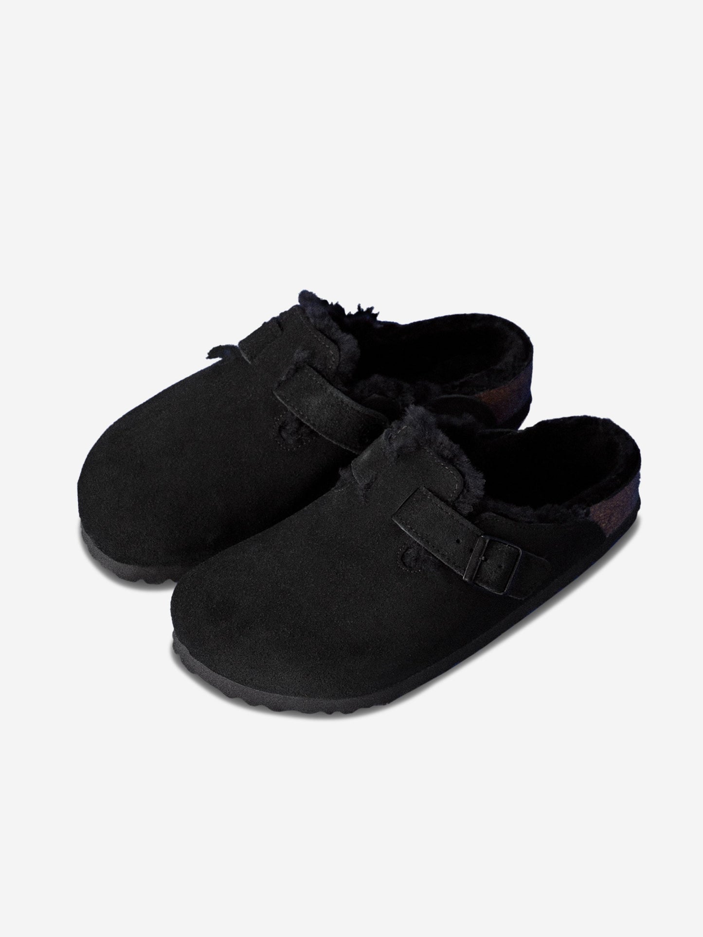 BIRKENSTOCK Boston Shearling Suede Clogs in Black