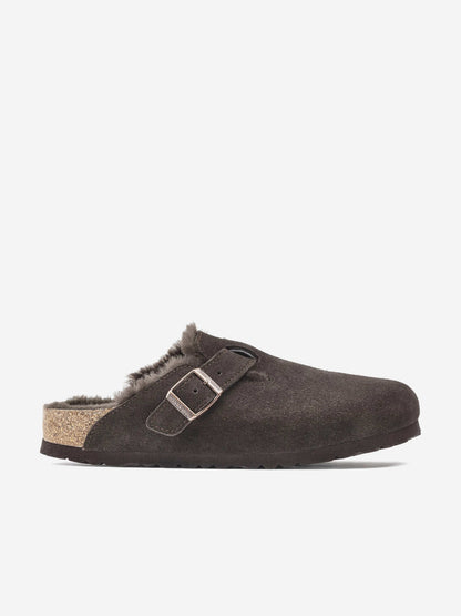 BIRKENSTOCK Boston Shearling Suede Clogs in Brown