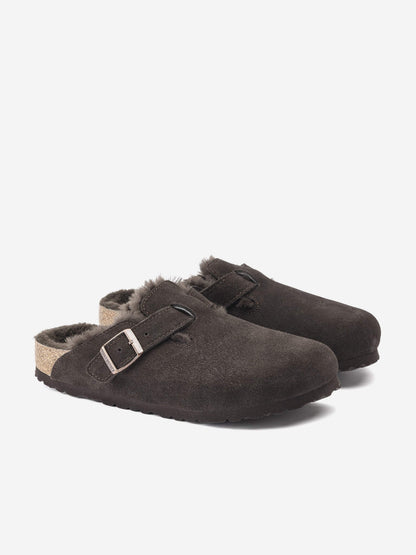 BIRKENSTOCK Boston Shearling Suede Clogs in Brown