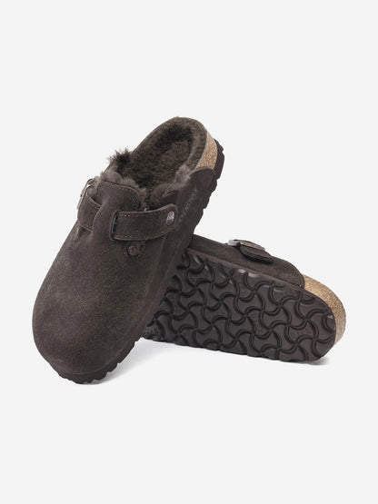 BIRKENSTOCK Boston Shearling Suede Clogs in Brown