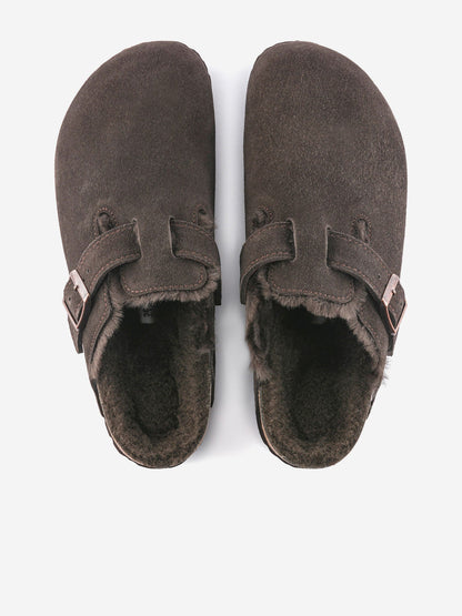 BIRKENSTOCK Boston Shearling Suede Clogs in Brown