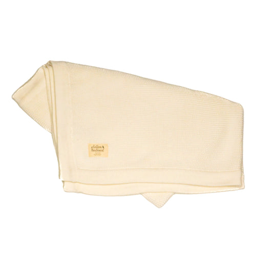 Couverture bébé en coton biologique blanc tricoté – 100 x 80 cm