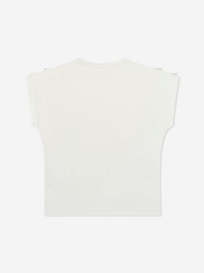 Balmain Girls Logo Ruffle Top in Beige
