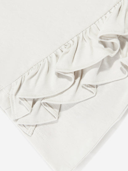 Balmain Girls Logo Ruffle Top in Beige