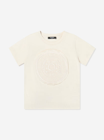 Balmain Boys Logo T-Shirt in Beige
