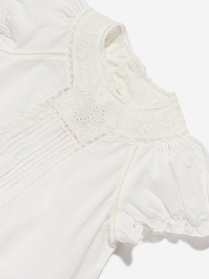 Bonpoint Baby Girls Cotton Romper in Ivory