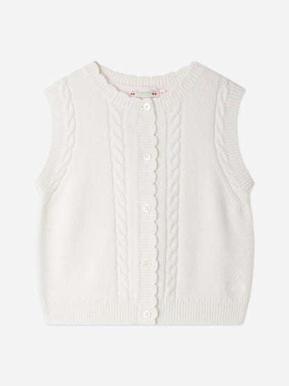 Bonpoint Girls Jobolene Sleeveless Cardigan in White