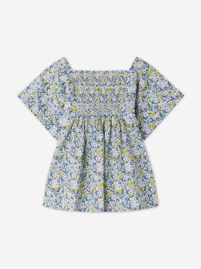 Bonpoint Girls Pays Smocked Blouse in Blue
