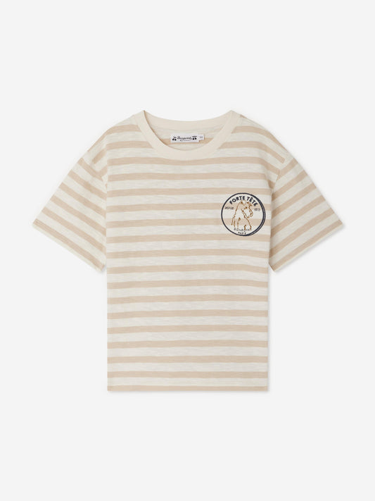 Bonpoint Boys Striped Eidan T-Shirt in Beige