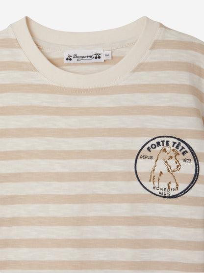 Bonpoint Boys Striped Eidan T-Shirt in Beige