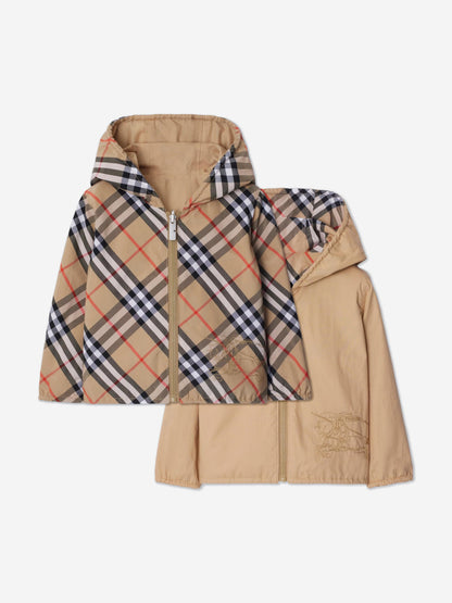 Burberry Baby Boys Mini Rufus Check Reversible Jacket in Beige