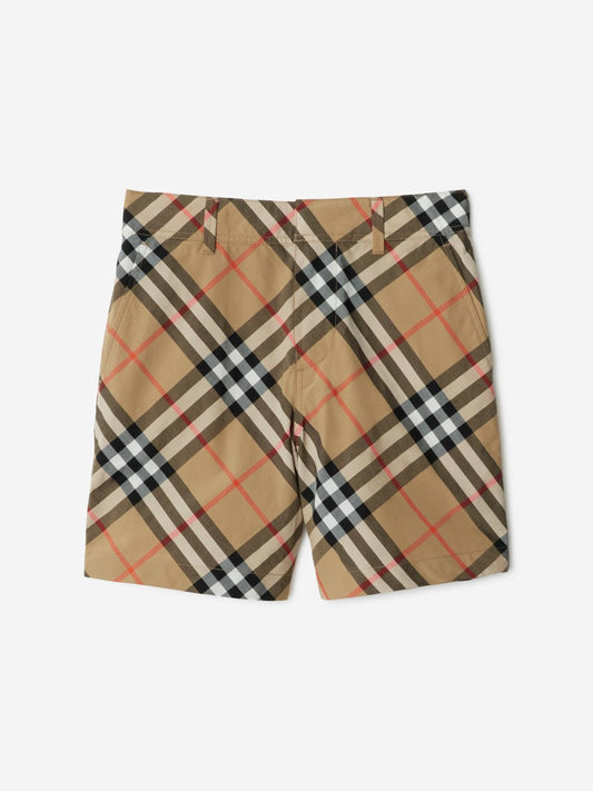 Burberry Boys Oscar Check Shorts in Beige