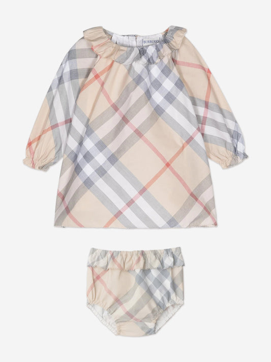 Burberry Baby Girls Emmeline Check Dress Set in Beige