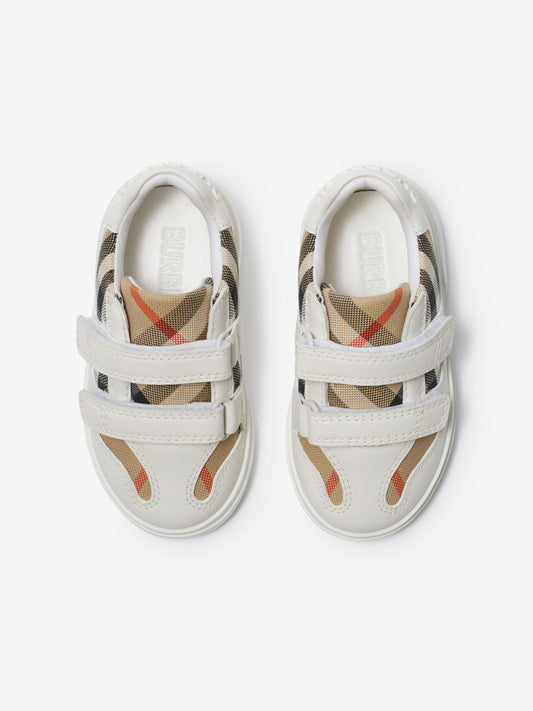 Burberry Kids Cotton and Leather Noah Strap Trainers in White