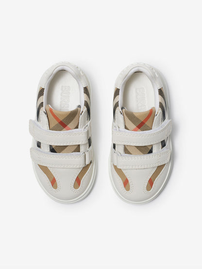 Burberry Kids Cotton and Leather Noah Strap Trainers in White