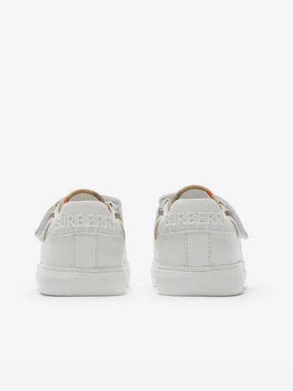 Burberry Kids Cotton and Leather Noah Strap Trainers in White