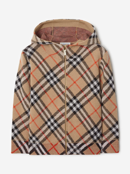 Burberry Boys Jimmy Check Zip Up Top in Beige