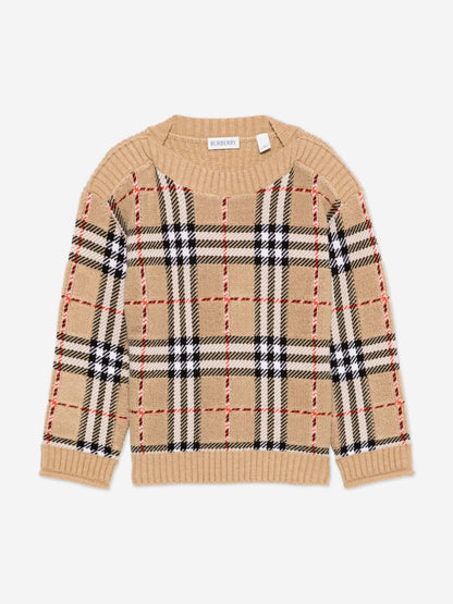 Burberry Boys Patrick Check Jumper in Beige