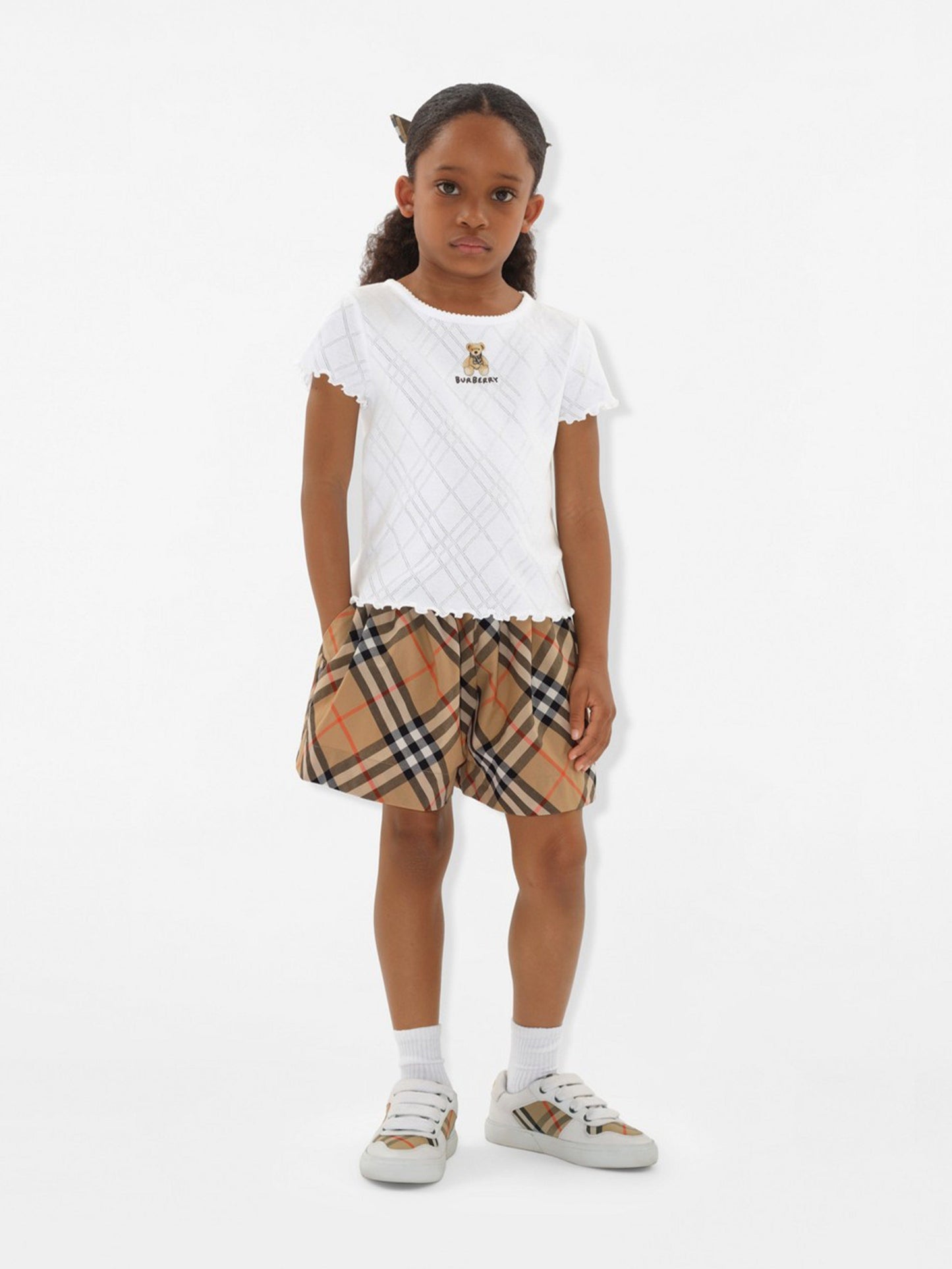 Burberry Girls Marcy Check Shorts in Beige