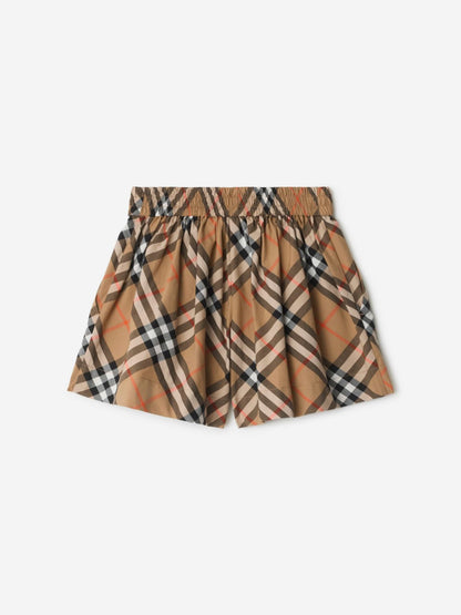 Burberry Girls Marcy Check Shorts in Beige
