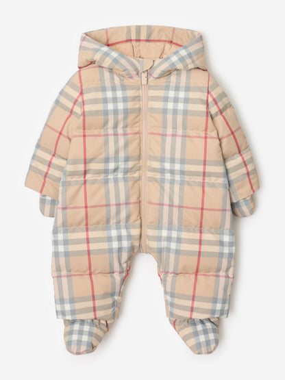 Burberry Baby Pale Check Snowsuit in Beige