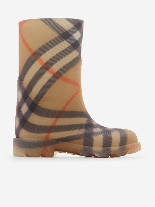 Burberry Kids Check Rubber Marsh High Boots in Beige