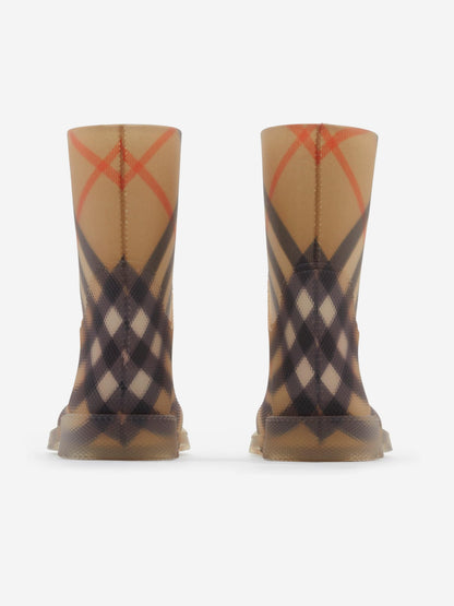 Burberry Kids Check Rubber Marsh High Boots in Beige