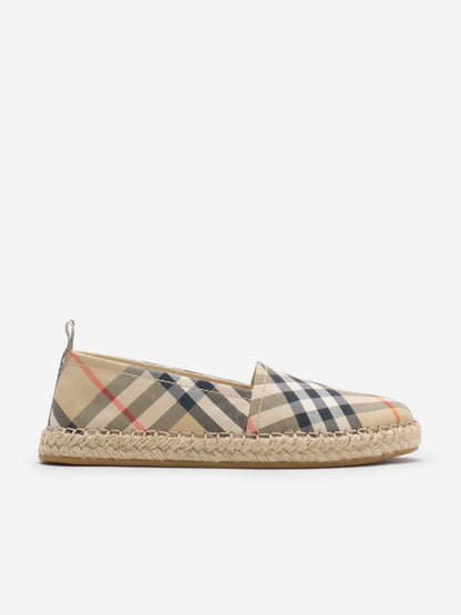 Burberry Kids Maidstone Twill Check Espadrilles in Beige