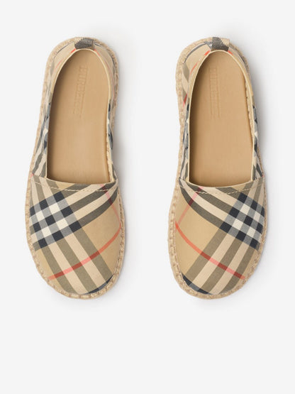 Burberry Kids Maidstone Twill Check Espadrilles in Beige