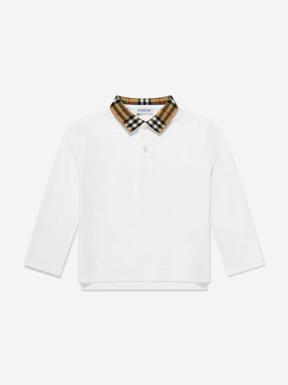 Burberry Boys Johane EKD Long Sleeve Polo Shirt in White