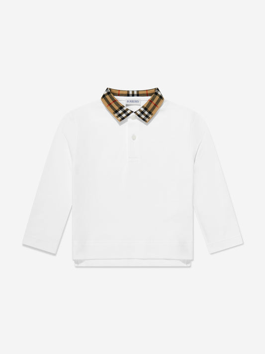 Burberry Boys Johane EKD Long Sleeve Polo Shirt in White