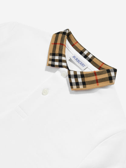 Burberry Boys Johane EKD Long Sleeve Polo Shirt in White