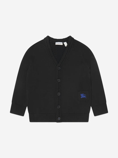 Burberry Boys Wool Knit Graham Cardigan in Black