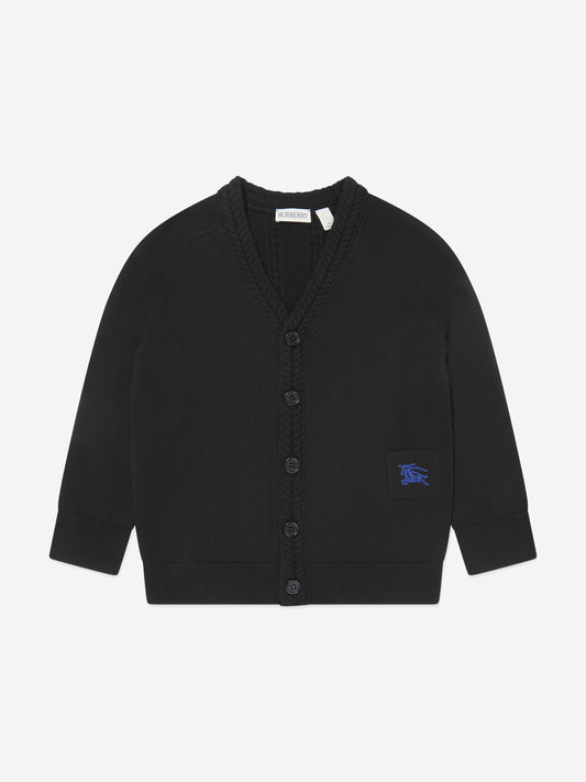 Burberry Boys Wool Knit Graham Cardigan in Black