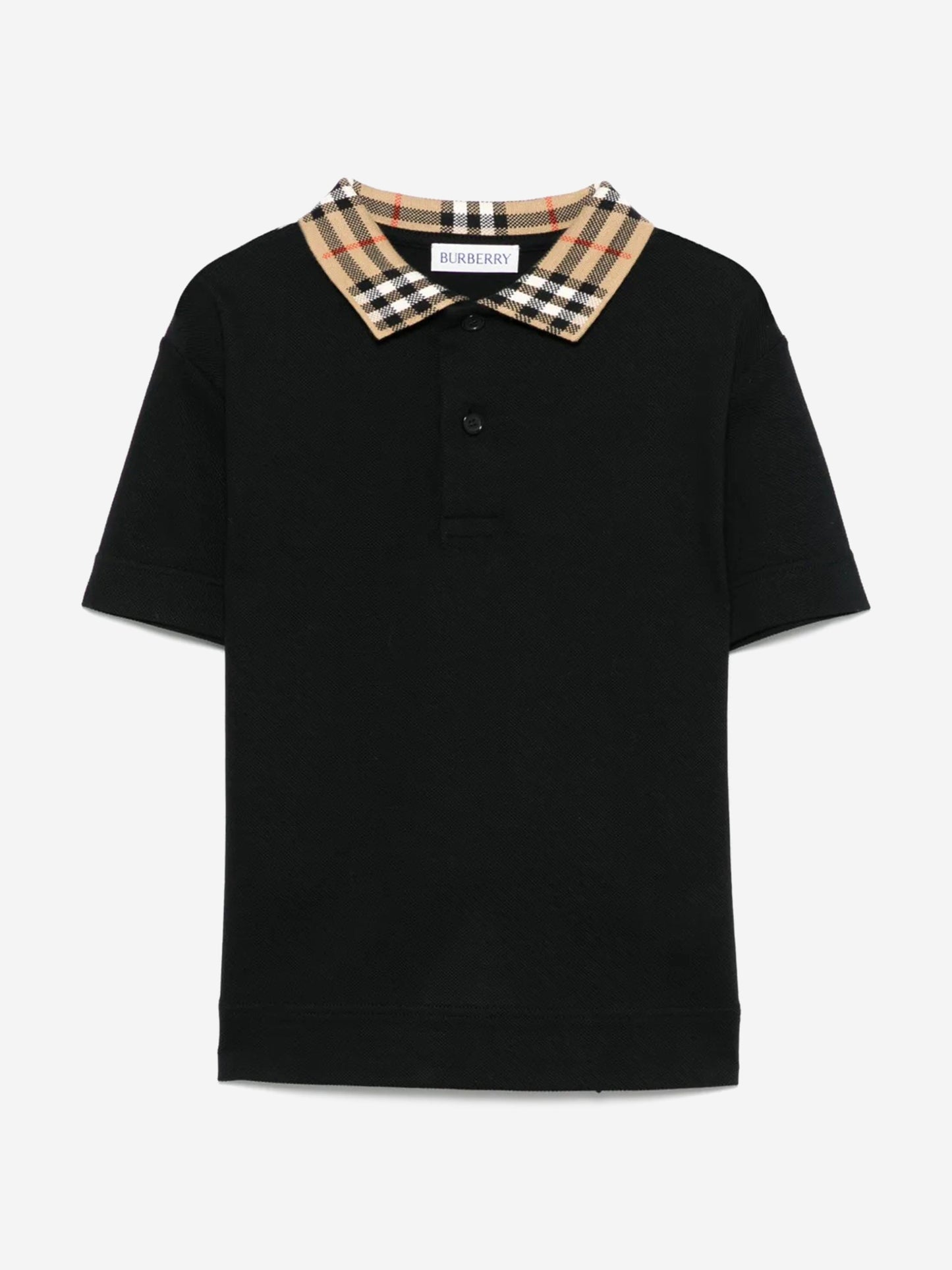 Burberry Boys Johane Check Collar Polo Shirt in Black