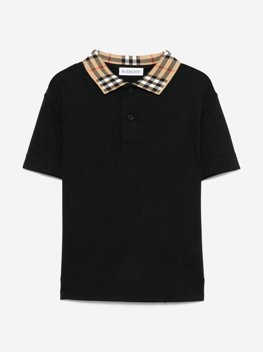 Burberry Boys Johane Check Collar Polo Shirt in Black