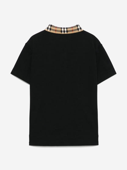 Burberry Boys Johane Check Collar Polo Shirt in Black