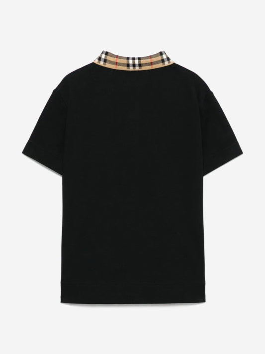 Burberry Boys Johane Check Collar Polo Shirt in Black